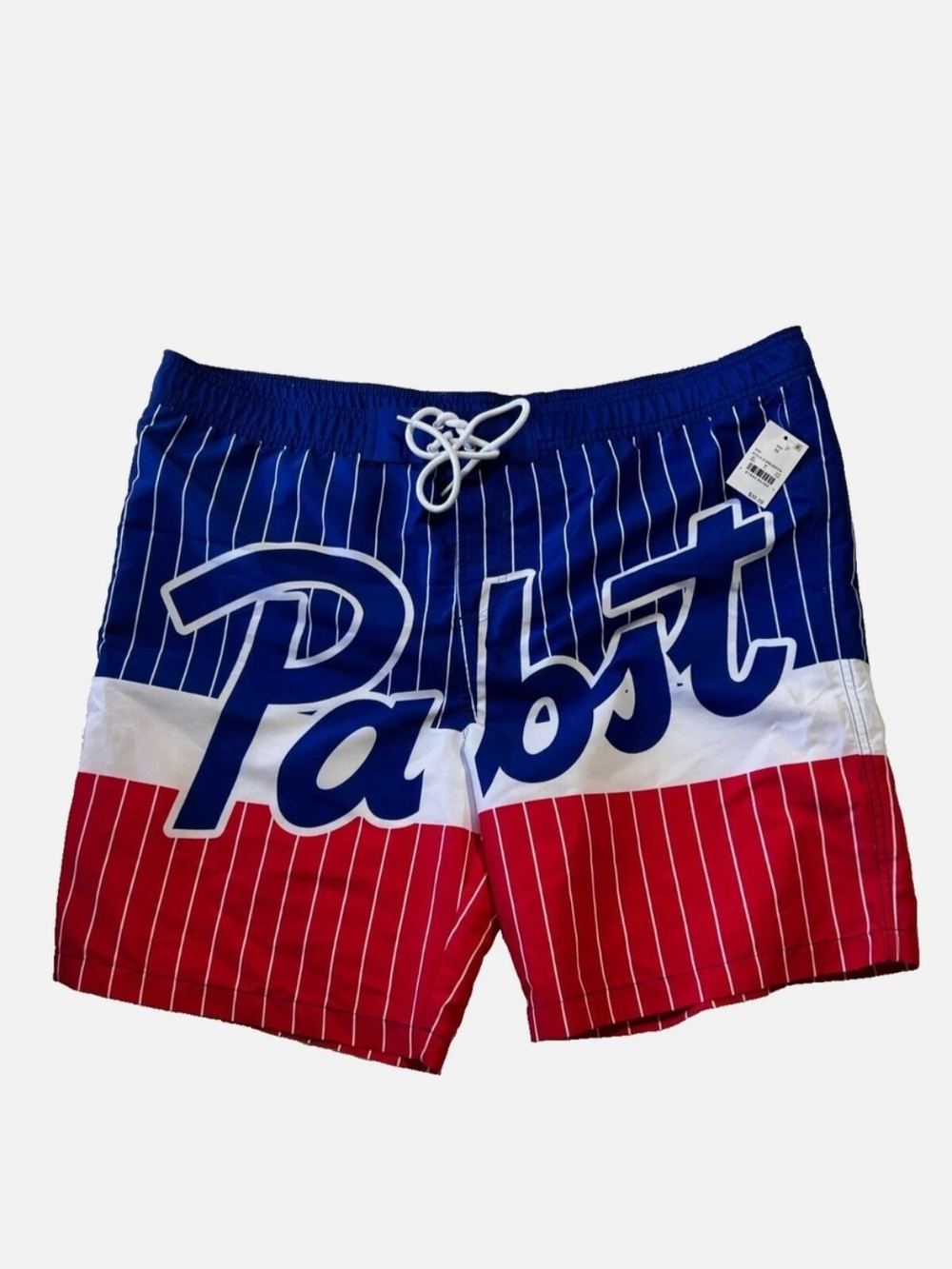 Pabst Logo Stripe Men's Swim Trunks - Blue/White/Red XXL